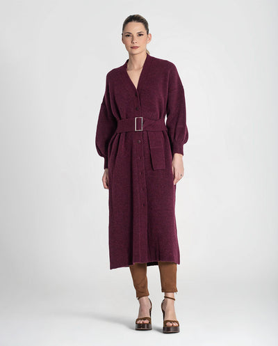 Vestido Cardigan de punto con cinturón borgoña Rüga