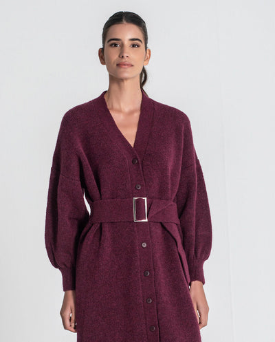 Vestido Cardigan de punto con cinturón borgoña Rüga