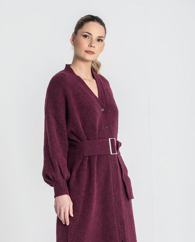 Vestido Cardigan de punto con cinturón borgoña Rüga