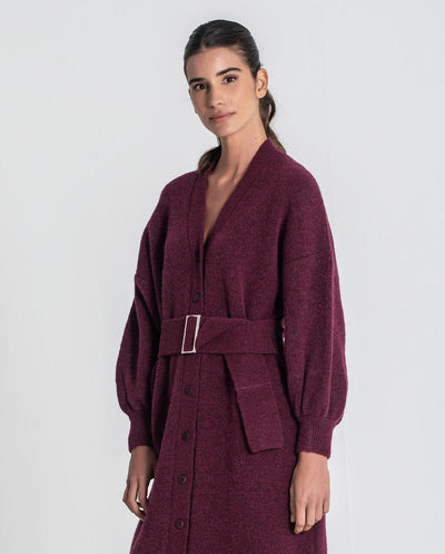 Vestido Cardigan de punto con cinturón borgoña Rüga