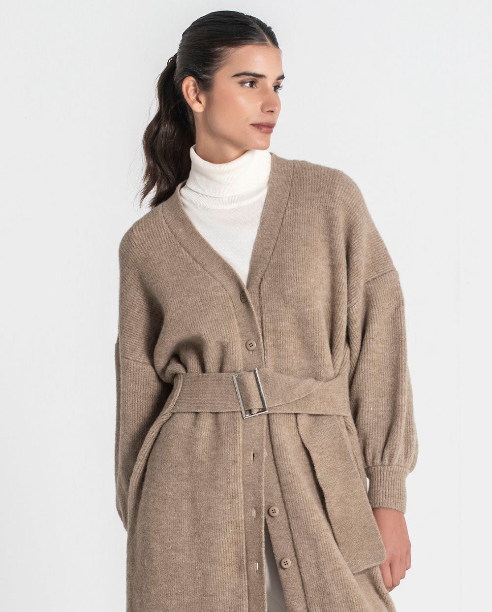 Vestido Cardigan de punto con cinturón topo Rüga