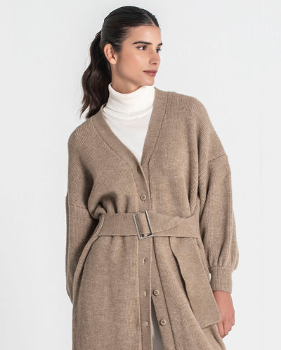 Vestido Cardigan de punto con cinturón topo Rüga