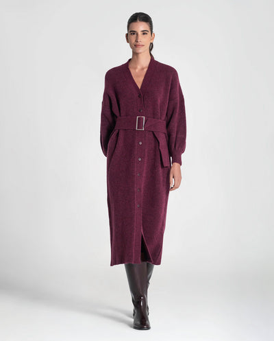 Vestido Cardigan de punto con cinturón borgoña Rüga