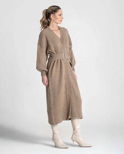 Vestido Cardigan de punto con cinturón topo Rüga