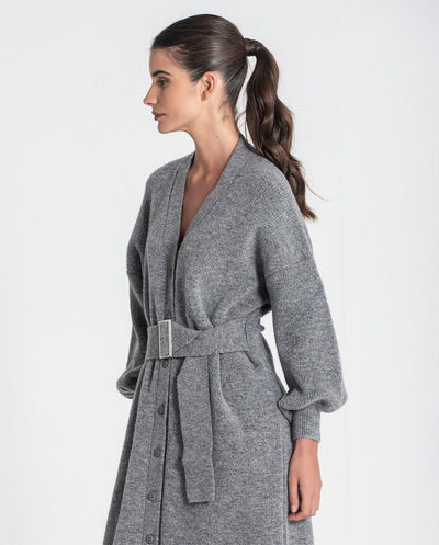 Vestido cardigan punto con cinturón gris Rüga
