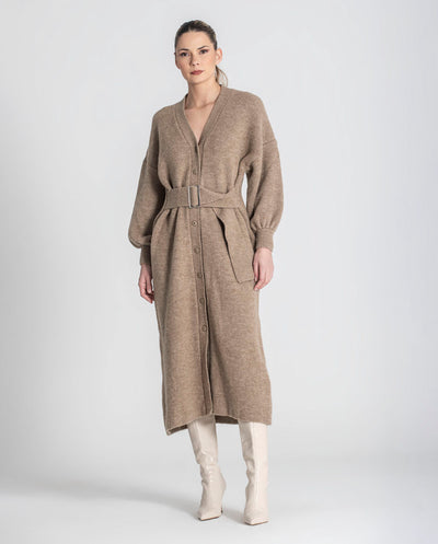 Vestido Cardigan de punto con cinturón topo Rüga