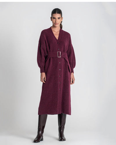 Vestido Cardigan de punto con cinturón borgoña Rüga