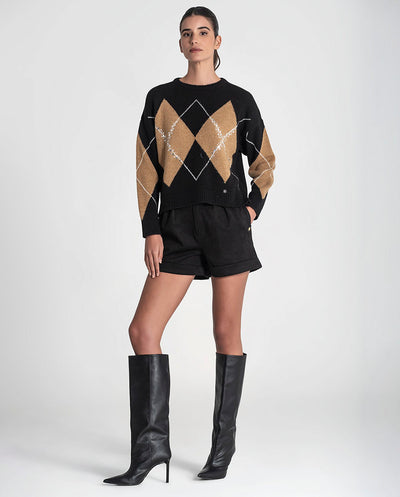 Jersey jacquard rombos negro Rüga