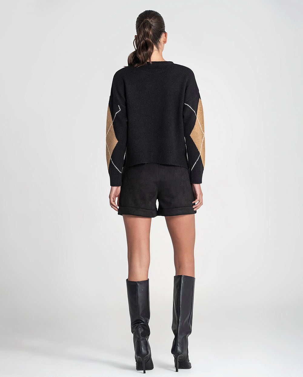 Jersey jacquard rombos negro Rüga