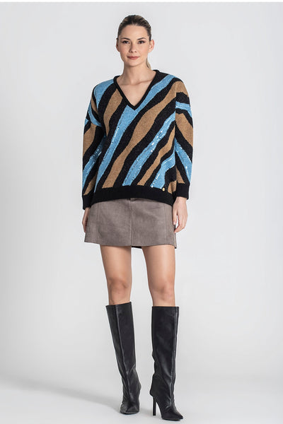 Jersey animal print lentejuelas azul Rüga