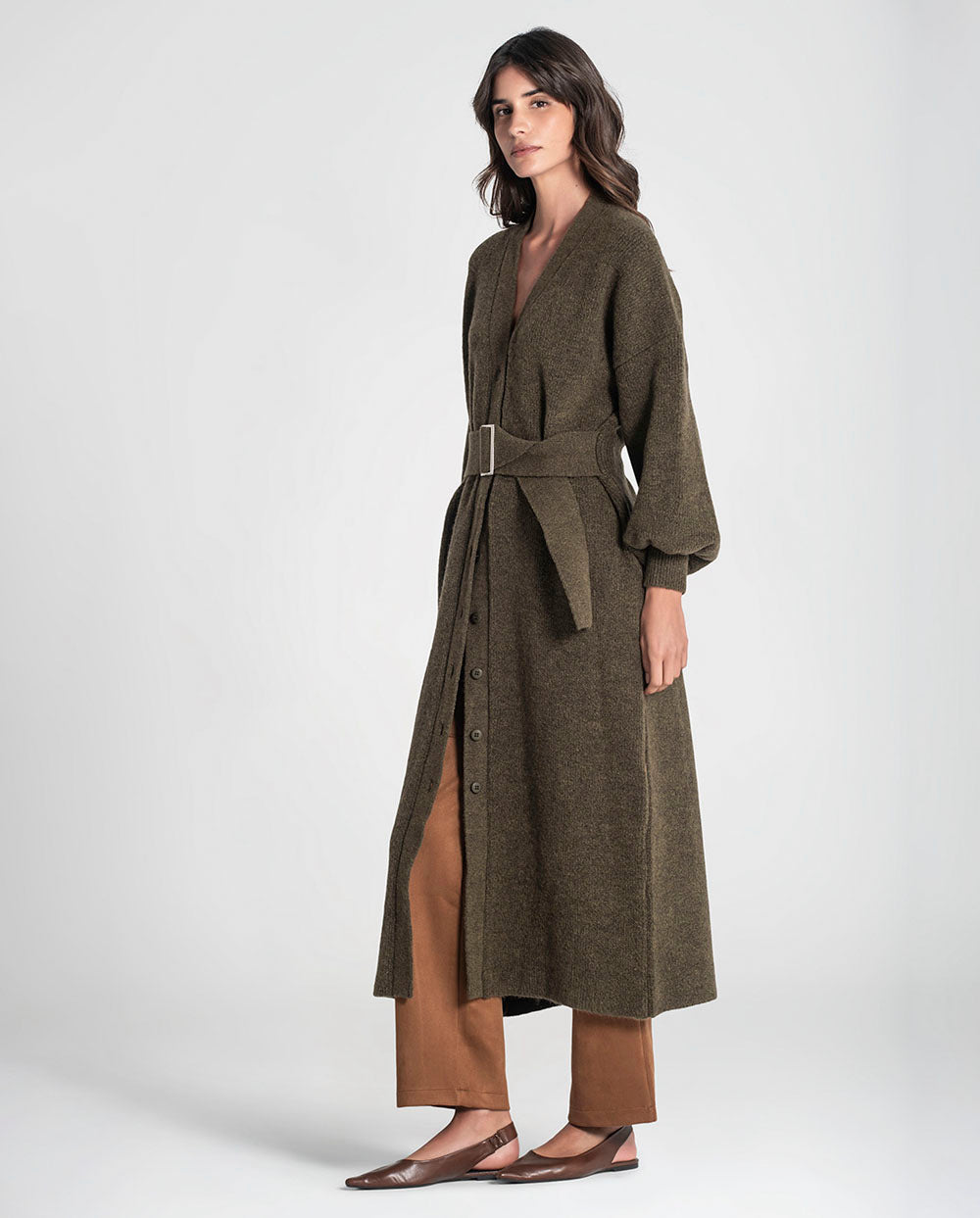 Vestido de punto con cinturón kaki Rüga