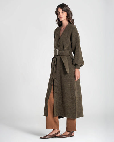 Vestido de punto con cinturón kaki Rüga