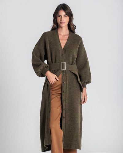 Vestido de punto con cinturón kaki Rüga