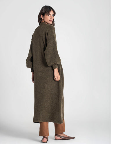 Vestido de punto con cinturón kaki Rüga