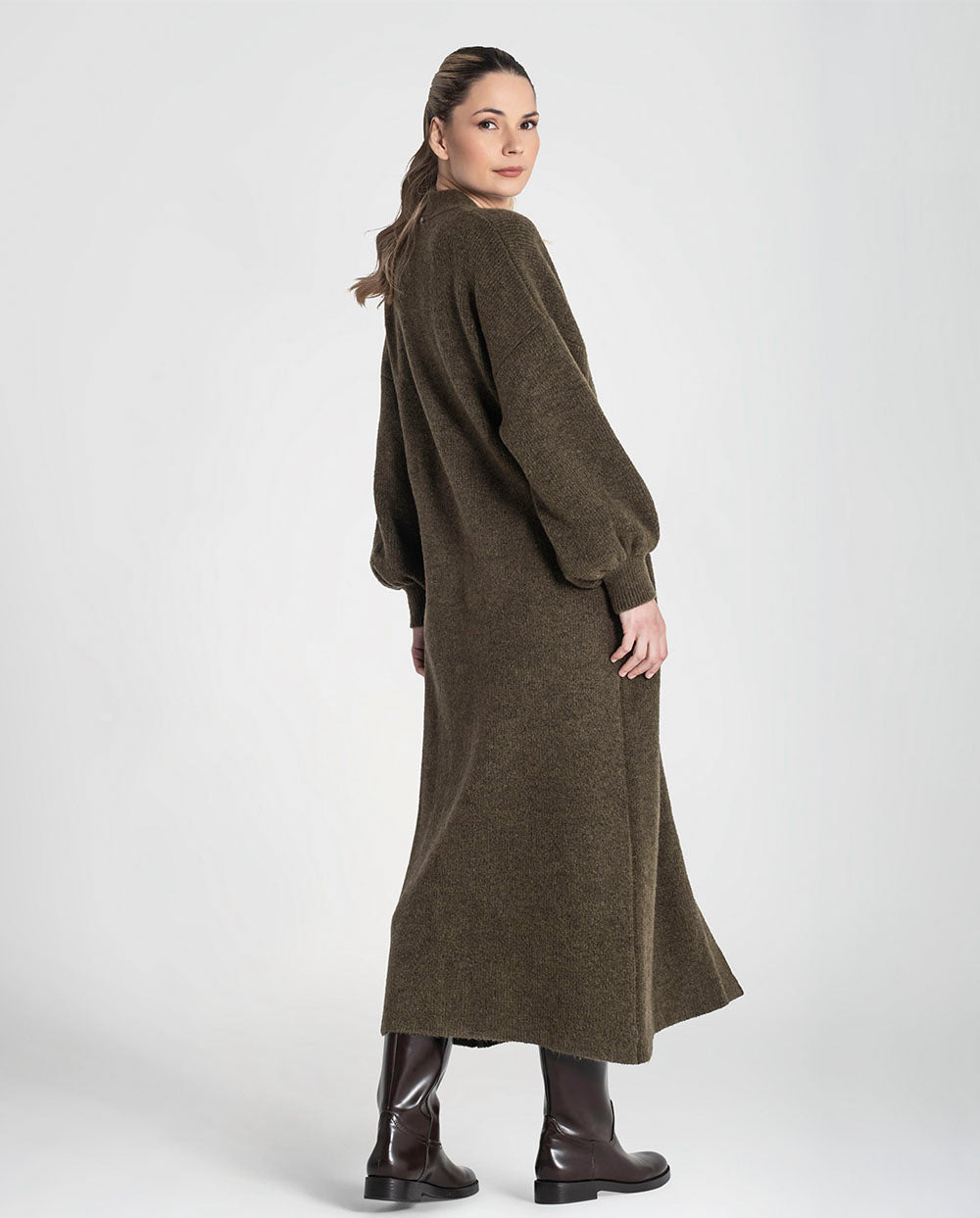 Vestido de punto con cinturón kaki Rüga