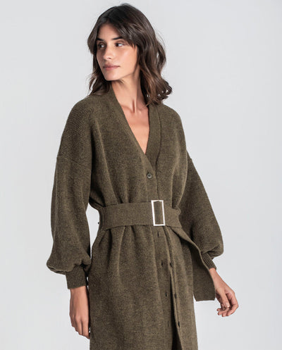 Vestido de punto con cinturón kaki Rüga