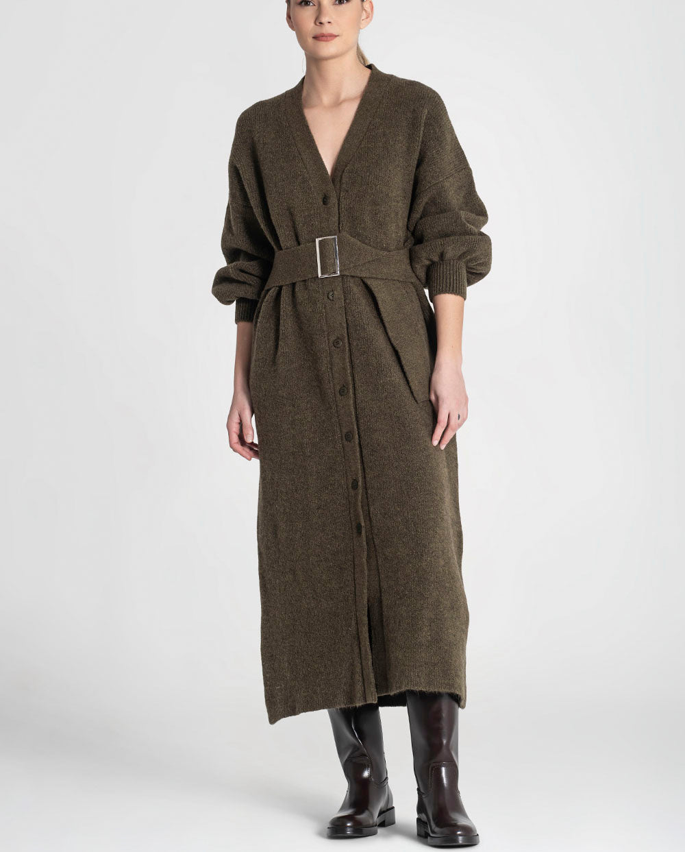 Vestido de punto con cinturón kaki Rüga