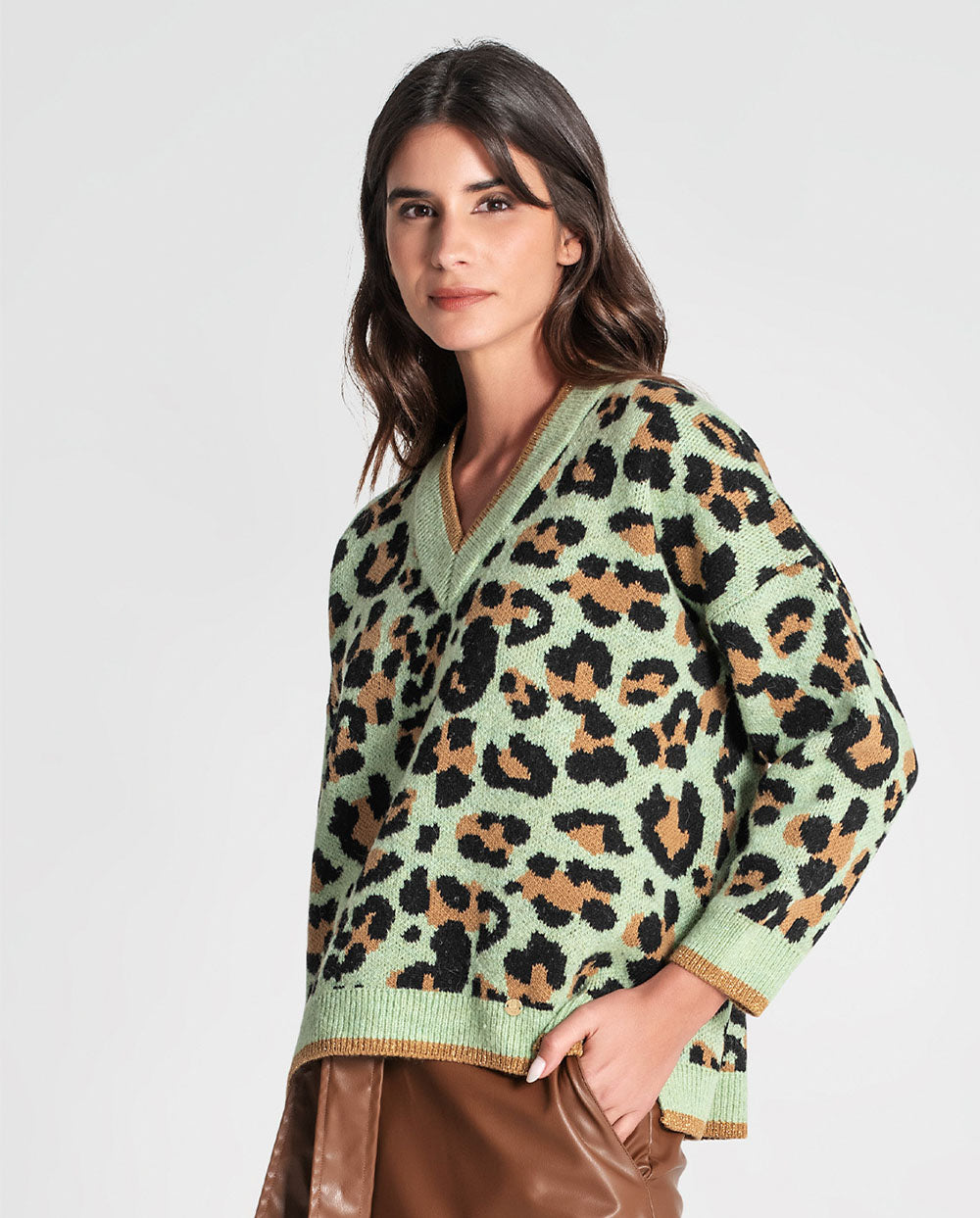 Suéter animal print verde té Rüga