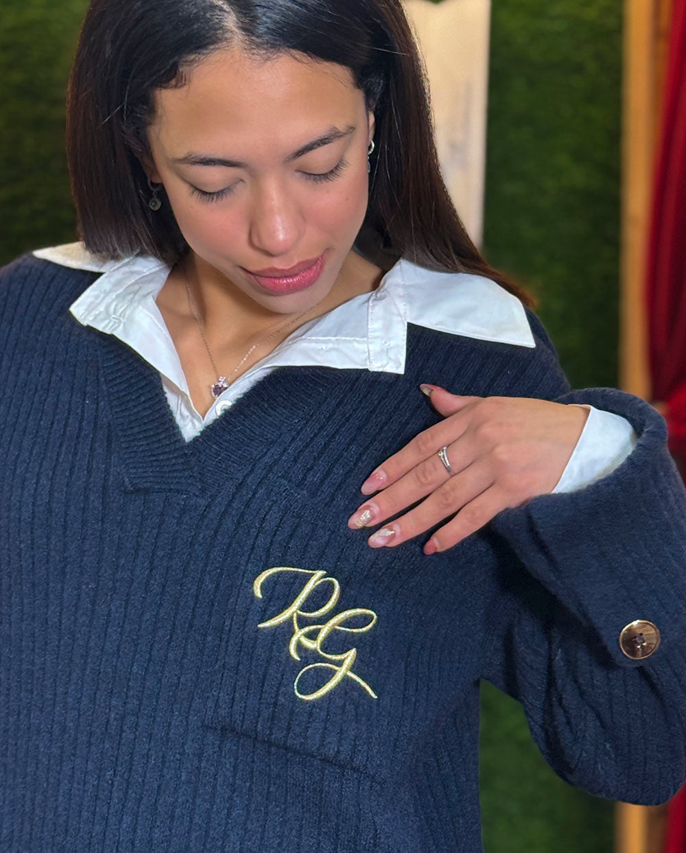 Vestido marino con bordados en bolsillo Rüga