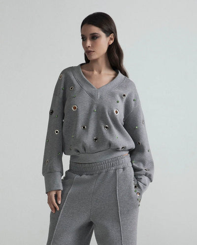 Sudadera felpa gris perforaciones Odi et Amo