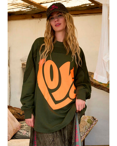 Sudadera larga Love verde Miss Goodlife