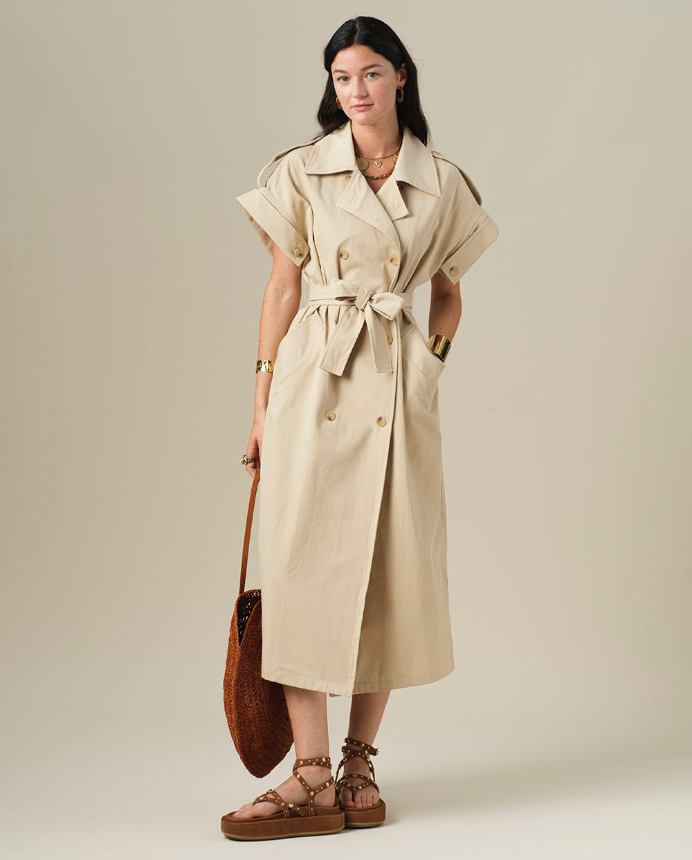 Trench manga corta beige Orfeo París