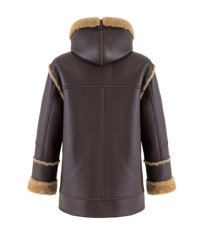 Chaquetón capucha eco piel marrón Vegan Code