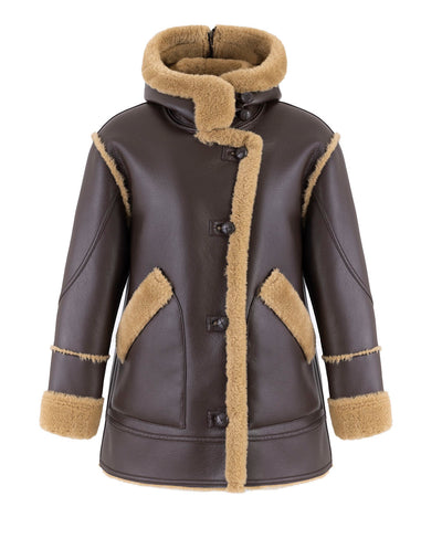 Chaquetón capucha eco piel marrón Vegan Code