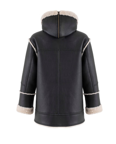 Chaquetón capucha eco piel negro Vegan Code