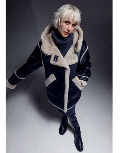 Chaquetón capucha eco piel negro Vegan Code