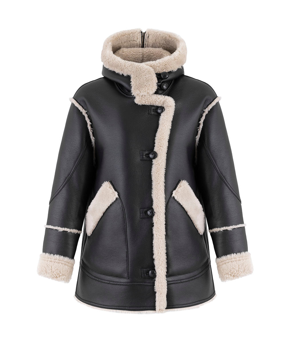 Chaquetón capucha eco piel negro Vegan Code