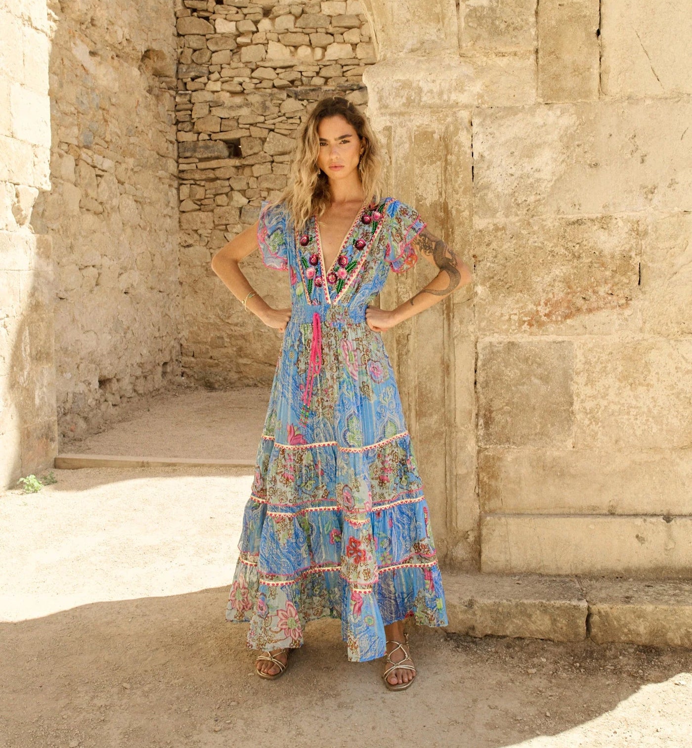 Vestido largo Capri azul Piti Cuiti