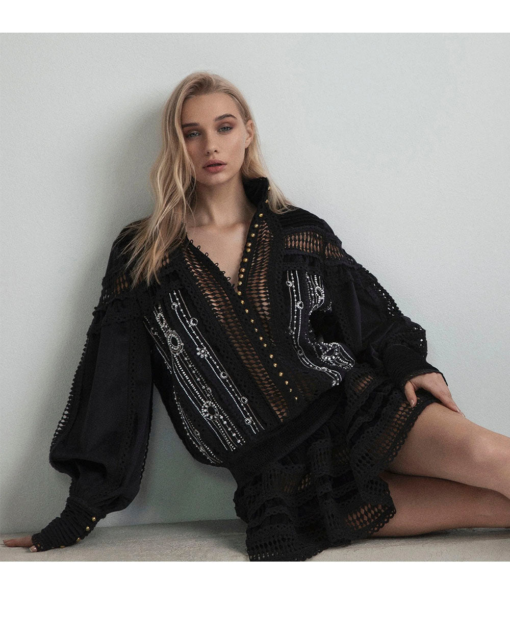 Vestido terciopelo encaje y abalorios Odi et Amo