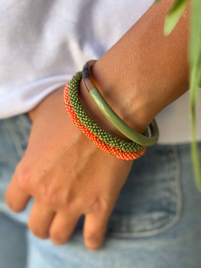 Pulsera nepalí rombos coral