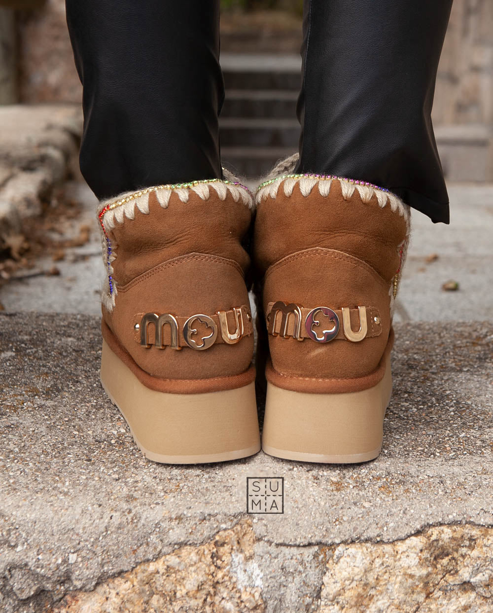 Mou Eskimo 18 Rhinestones plataforma marrón cognac – Suma s Moda