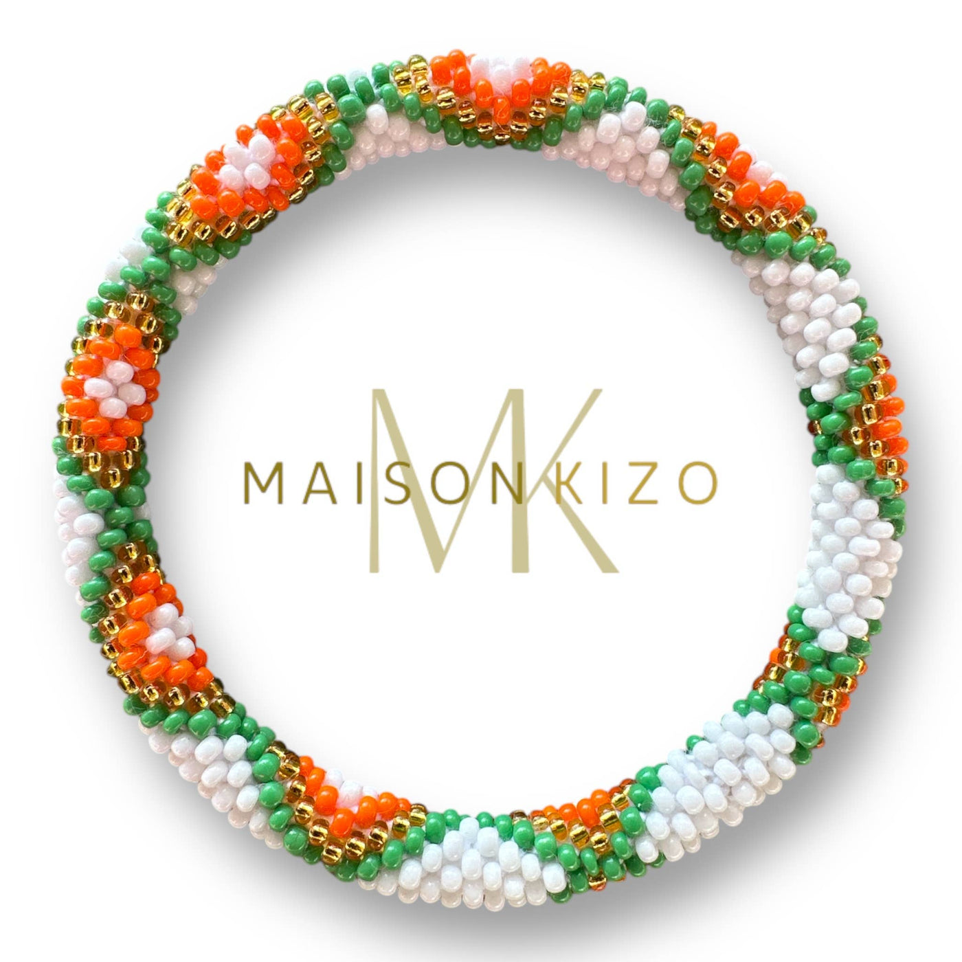 Pulsera nepalí étnica blanco-naranja-verde
