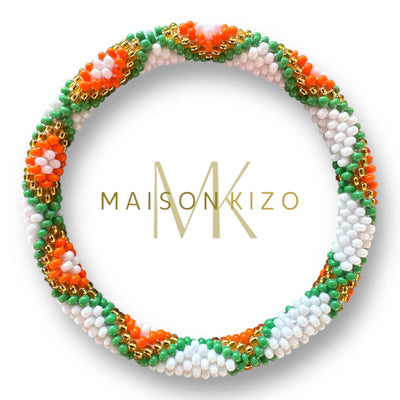 Pulsera nepalí étnica blanco-naranja-verde