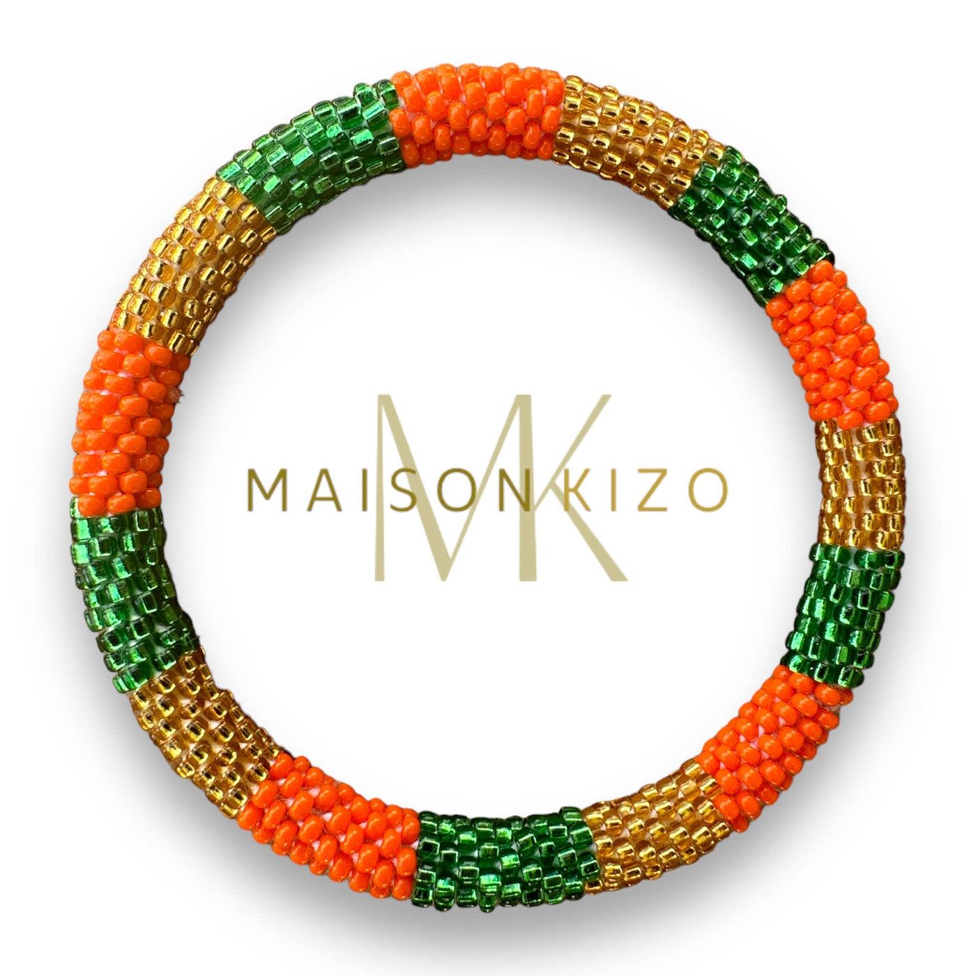 Pulsera nepalí rayas verde-naranja-oro