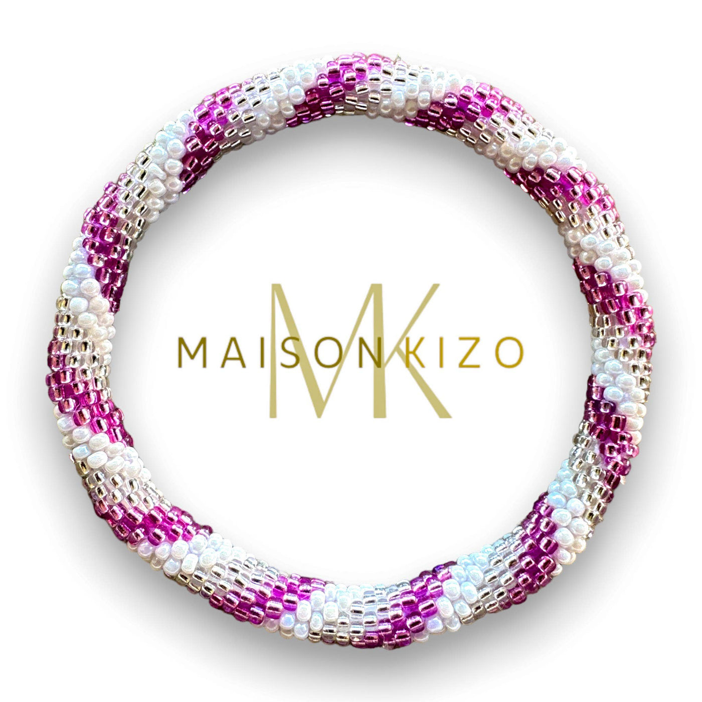 Pulsera nepalí lila-blanco-gris