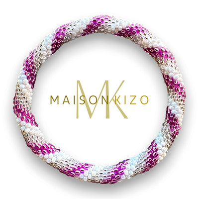 Pulsera nepalí lila-blanco-gris