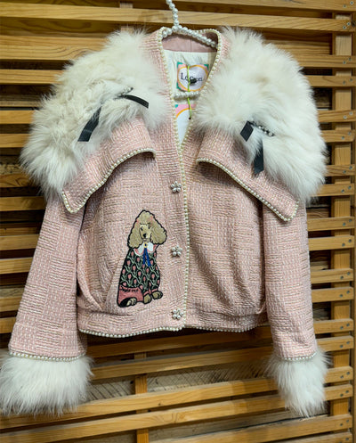 Chaqueta tejido Chanel rosa cuello pelo LeCRUEL