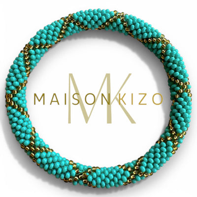 Pulsera nepalí zig zag verde agua-oro