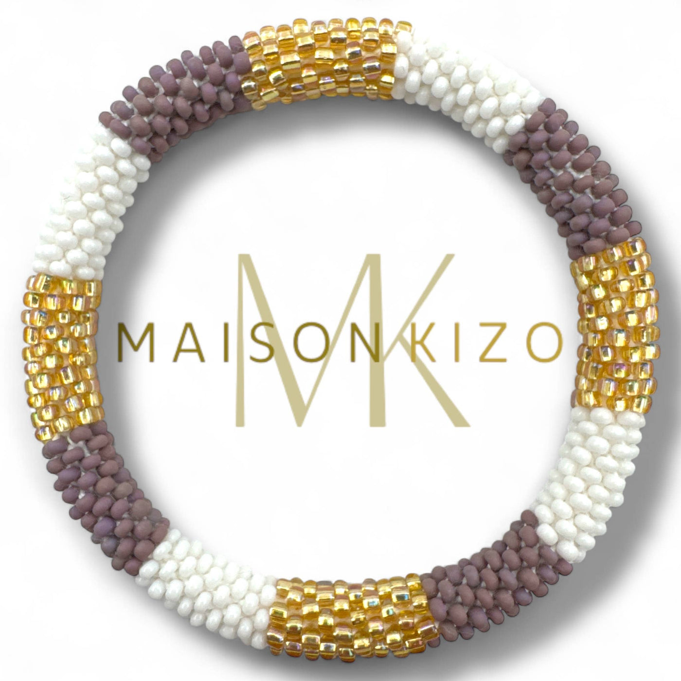 Pulsera nepalí rayas lavanda blanco oro B21