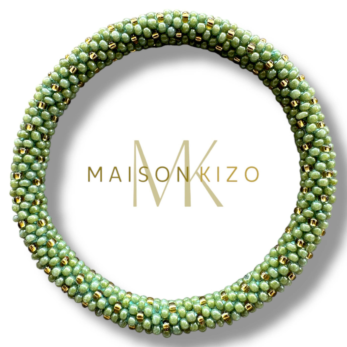 Pulsera nepalí verde manzana topos oro