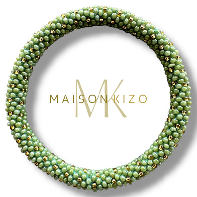 Pulsera nepalí verde manzana topos oro