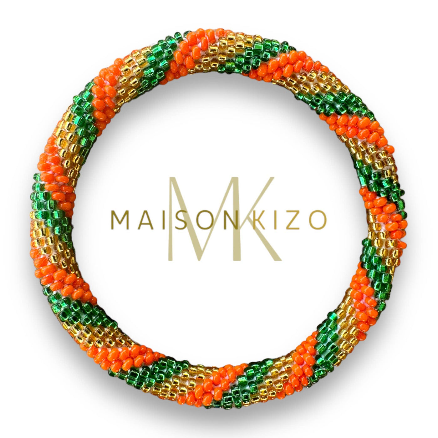 Pulsera nepalí cordones verde-naranja-oro