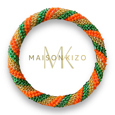 Pulsera nepalí cordones verde-naranja-oro