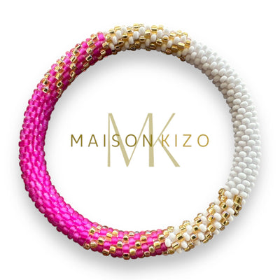 Pulsera nepalí fucsia-blanco-oro