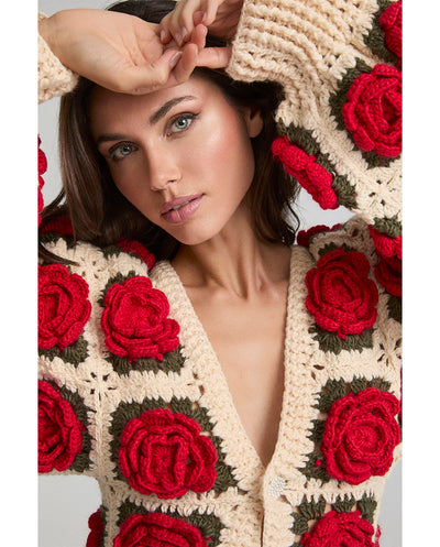Cardigan Red roses crochet Fetiche Suances