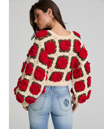 Cardigan Red roses crochet Fetiche Suances